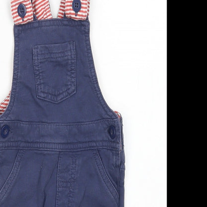 M&S Boys Brown Striped Cotton Dungaree One-Piece Size 0-3 Months  Button