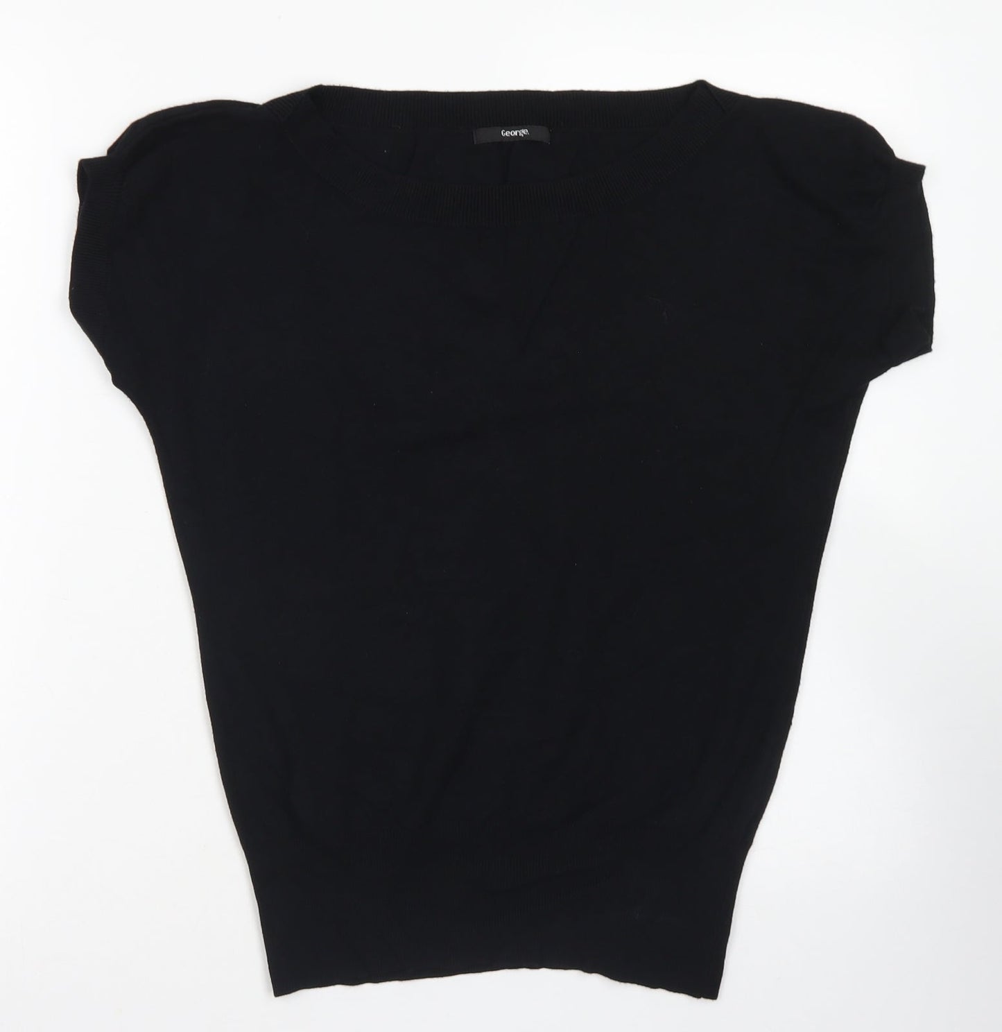 George Womens Black  Viscose Basic T-Shirt Size 12 Boat Neck