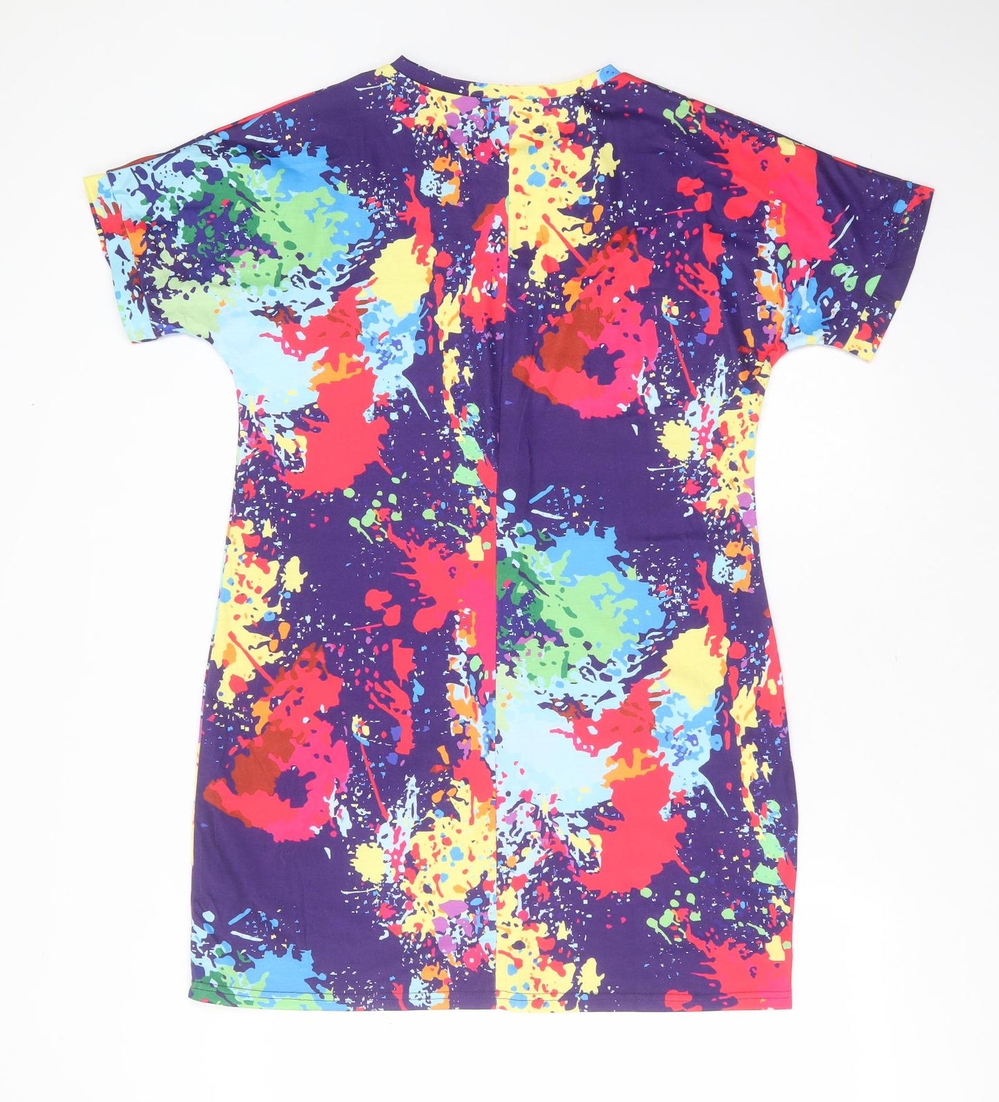 Preworn Womens Multicoloured Geometric Polyester Blend T-Shirt Dress  Size M  Round Neck