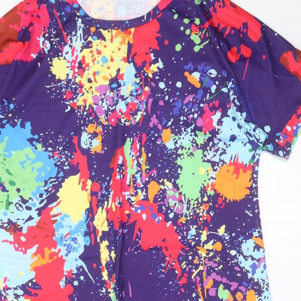Preworn Womens Multicoloured Geometric Polyester Blend T-Shirt Dress  Size M  Round Neck