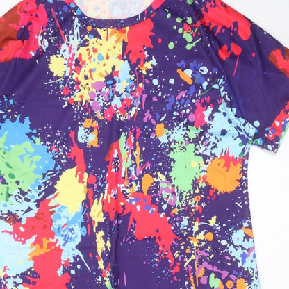 Preworn Womens Multicoloured Geometric Polyester Blend T-Shirt Dress  Size M  Round Neck