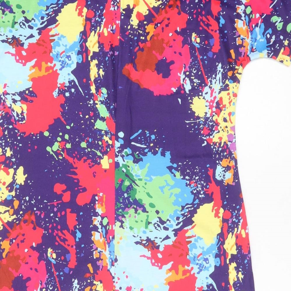 Preworn Womens Multicoloured Geometric Polyester Blend T-Shirt Dress  Size M  Round Neck