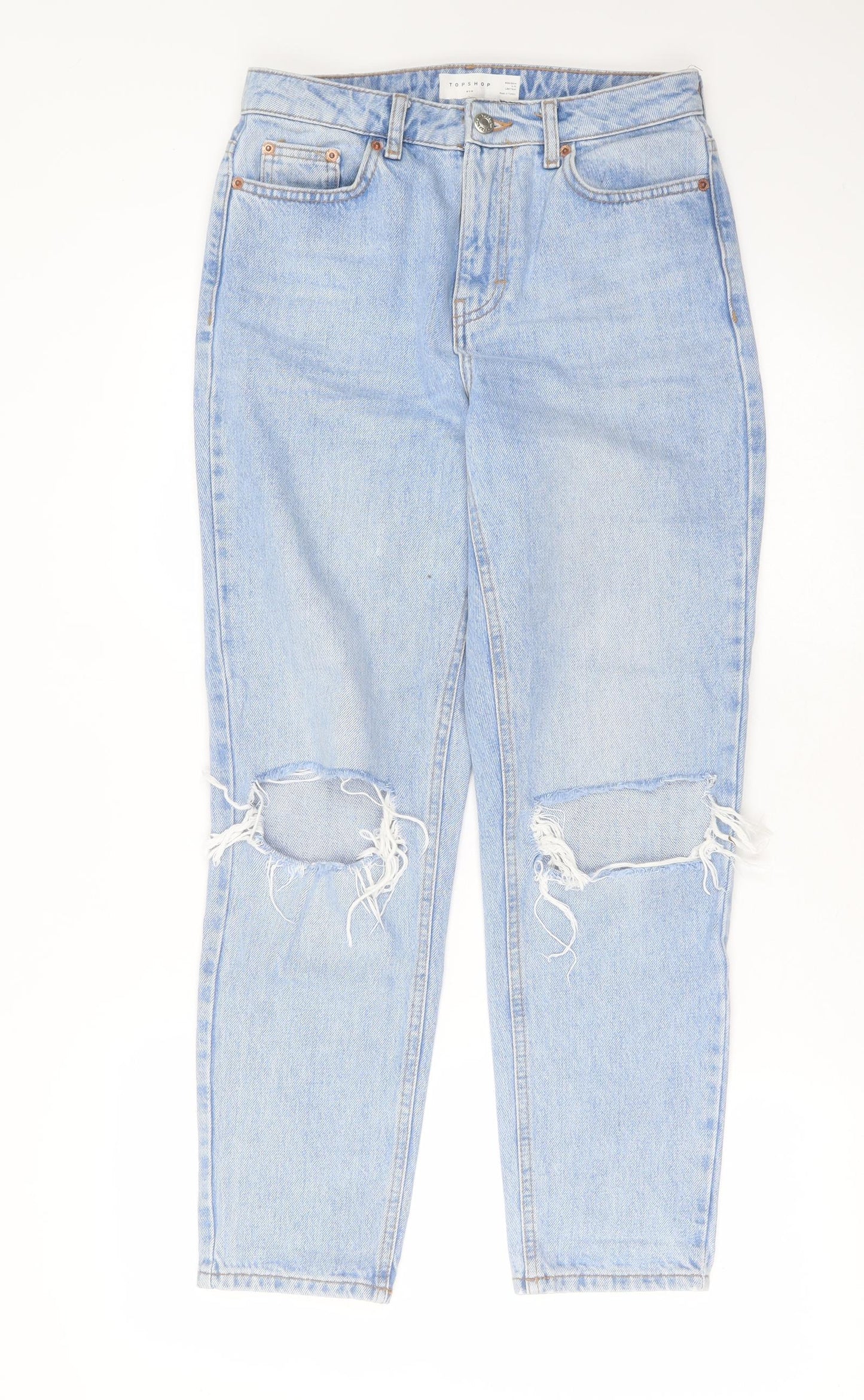 Topshop Womens Blue  Cotton Mom Jeans Size 26 in L29 in Regular Zip