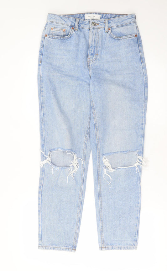 Topshop Womens Blue  Cotton Mom Jeans Size 26 in L29 in Regular Zip
