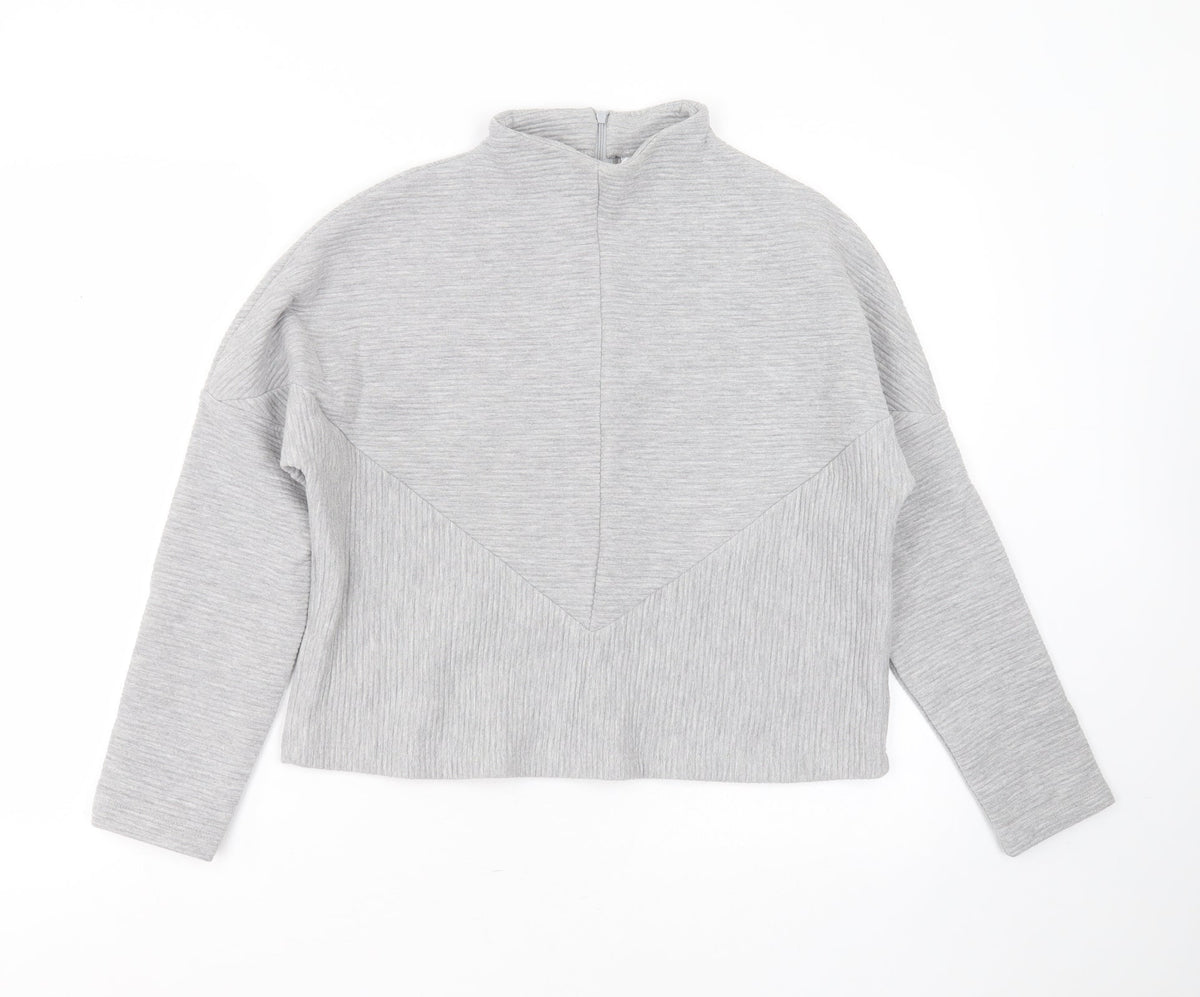 Additional front view of Souluxe women’s grey striped polyester pullover sweatshirt, size M