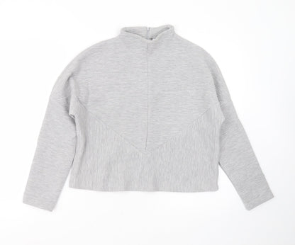 Additional front view of Souluxe women’s grey striped polyester pullover sweatshirt, size M