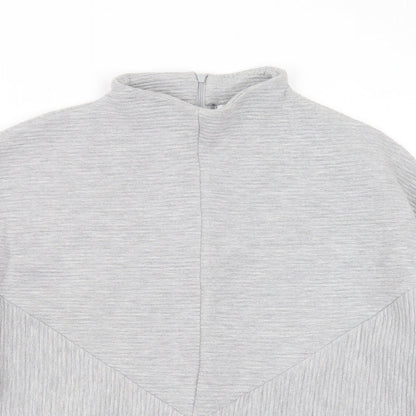 Close-up detail of Souluxe women’s grey striped polyester pullover sweatshirt, size M