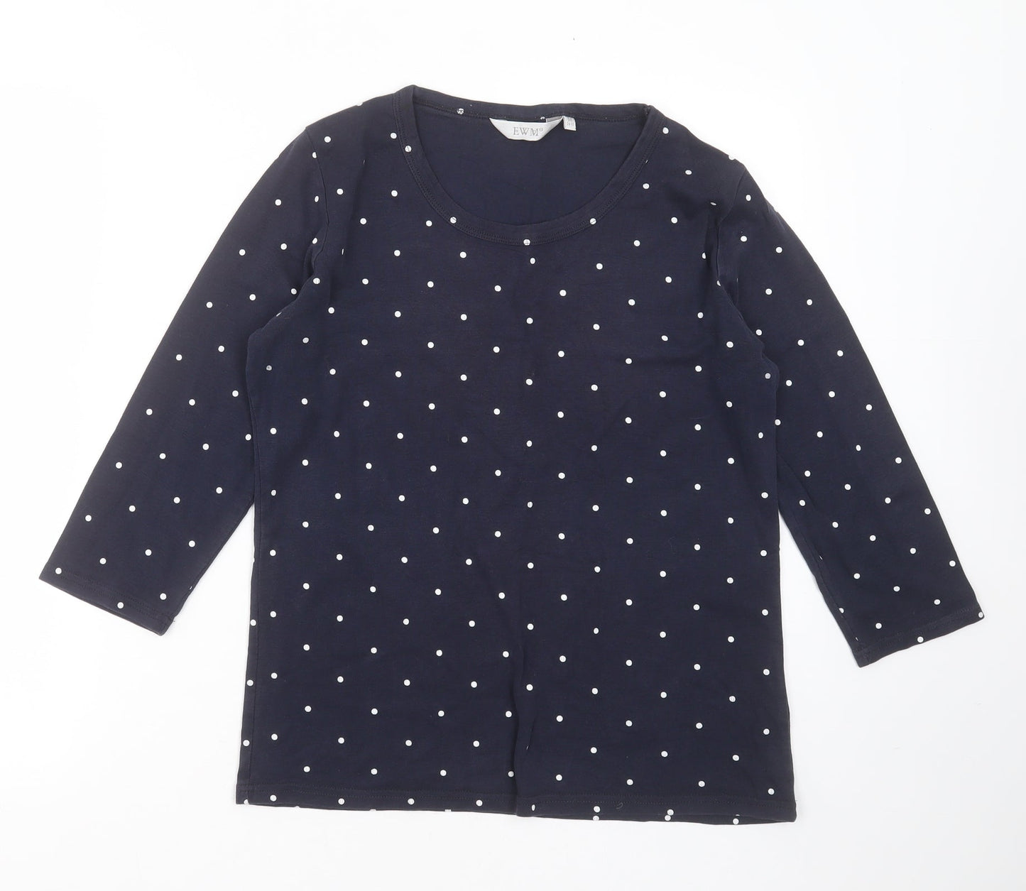 EWM Womens Blue Polka Dot Cotton Basic T-Shirt Size M Round Neck