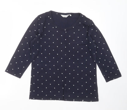 EWM Womens Blue Polka Dot Cotton Basic T-Shirt Size M Round Neck