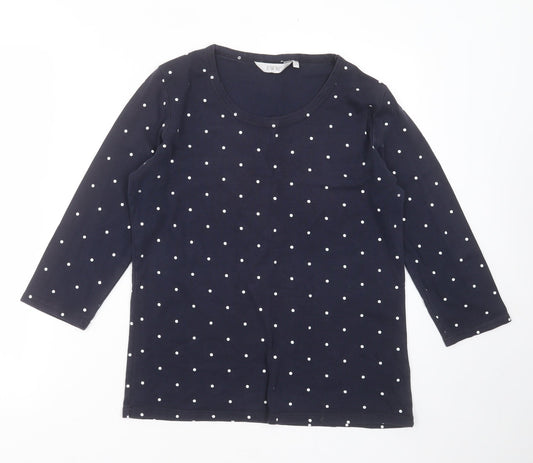 EWM Womens Blue Polka Dot Cotton Basic T-Shirt Size M Round Neck