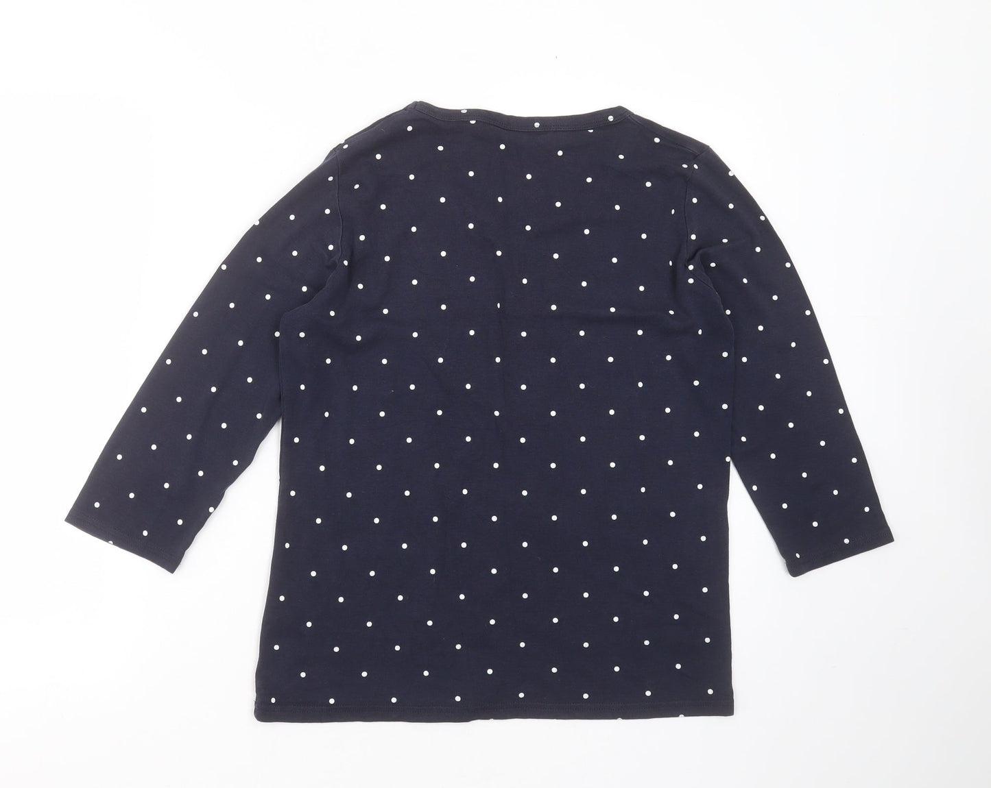 EWM Womens Blue Polka Dot Cotton Basic T-Shirt Size M Round Neck