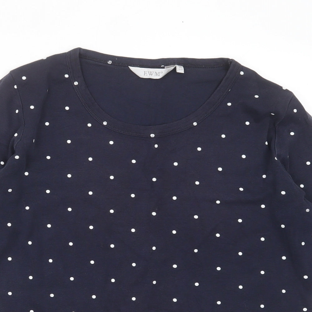 EWM Womens Blue Polka Dot Cotton Basic T-Shirt Size M Round Neck