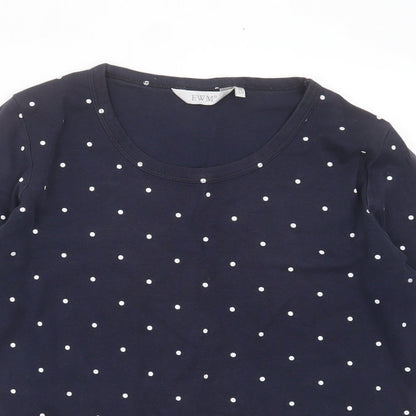 EWM Womens Blue Polka Dot Cotton Basic T-Shirt Size M Round Neck