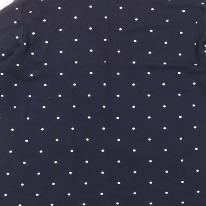 EWM Womens Blue Polka Dot Cotton Basic T-Shirt Size M Round Neck