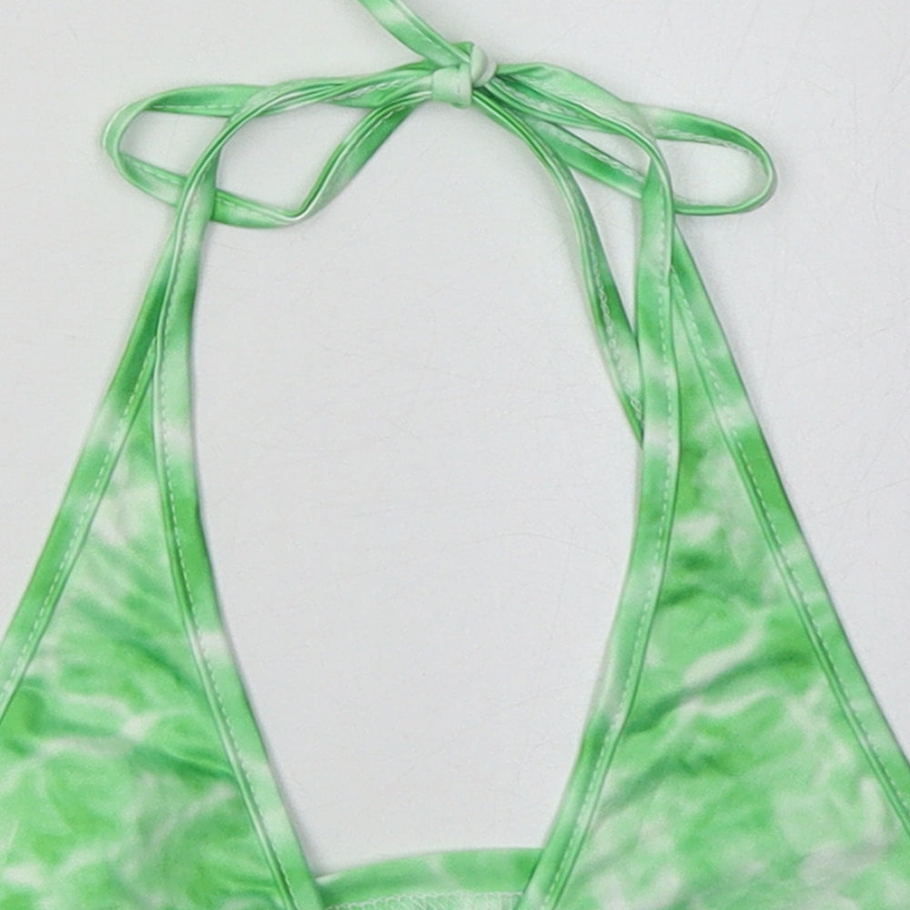 SheIn Womens Green Geometric Polyester Cropped Tank Size XS V-Neck