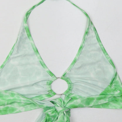 SheIn Womens Green Geometric Polyester Cropped Tank Size XS V-Neck