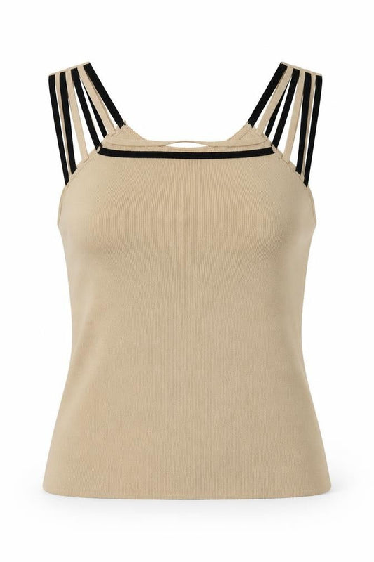 Front view of Roman women’s beige viscose basic tank, size M, square neck