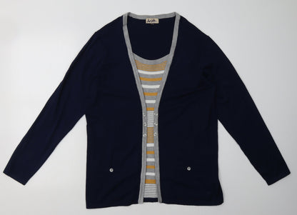 Additional front view of Arista women’s blue striped viscose pullover sweatshirt, size UK 16, pullover