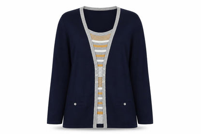 Front view of Arista women’s blue striped viscose pullover sweatshirt, size UK 16, pullover