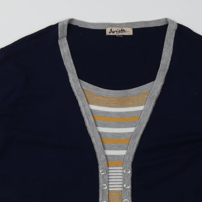 Close-up detail of Arista women’s blue striped viscose pullover sweatshirt, size UK 16, pullover