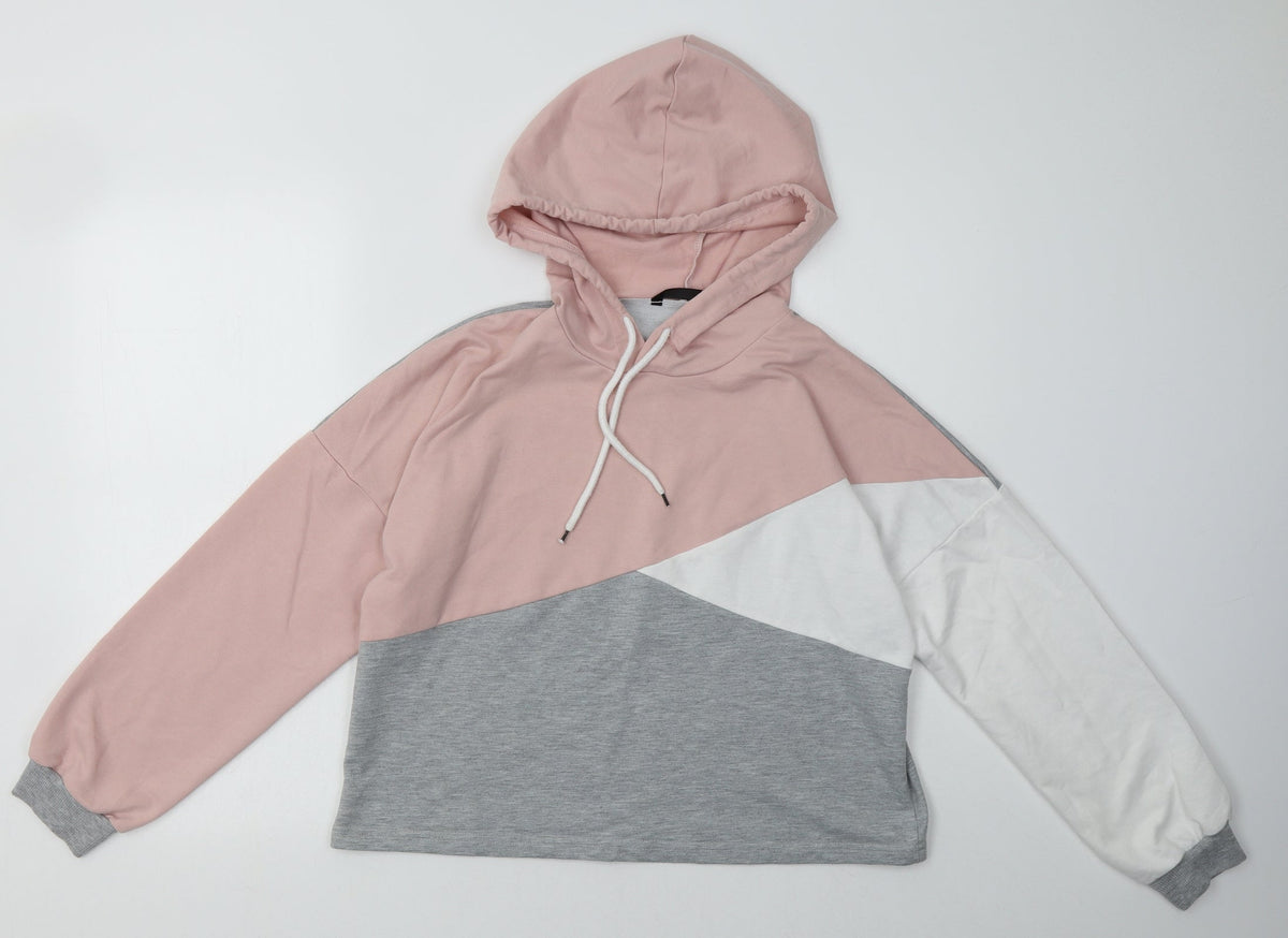 Additional front view of SHEIN women’s grey plaid cotton pullover hoodie, size S, pullover