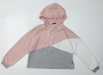 Additional front view of SHEIN women’s grey plaid cotton pullover hoodie, size S, pullover
