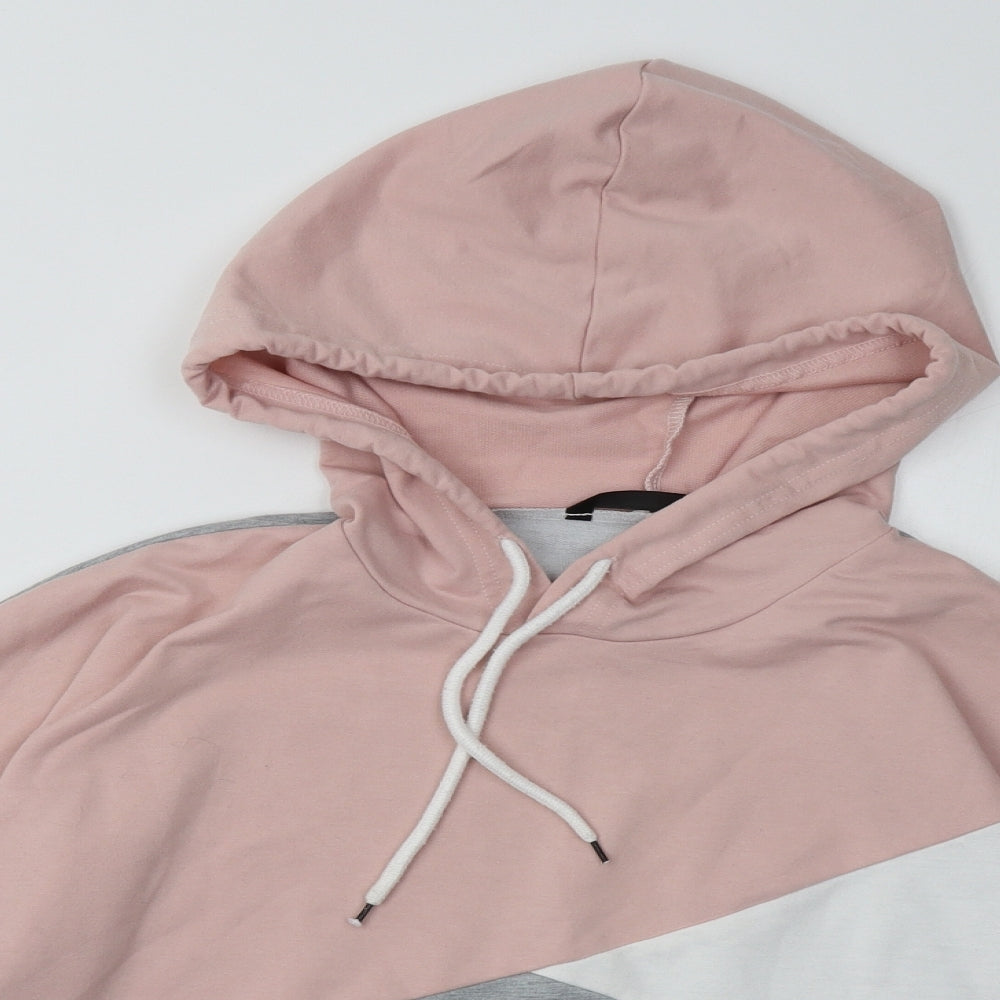 Close-up detail of SHEIN women’s grey plaid cotton pullover hoodie, size S, pullover