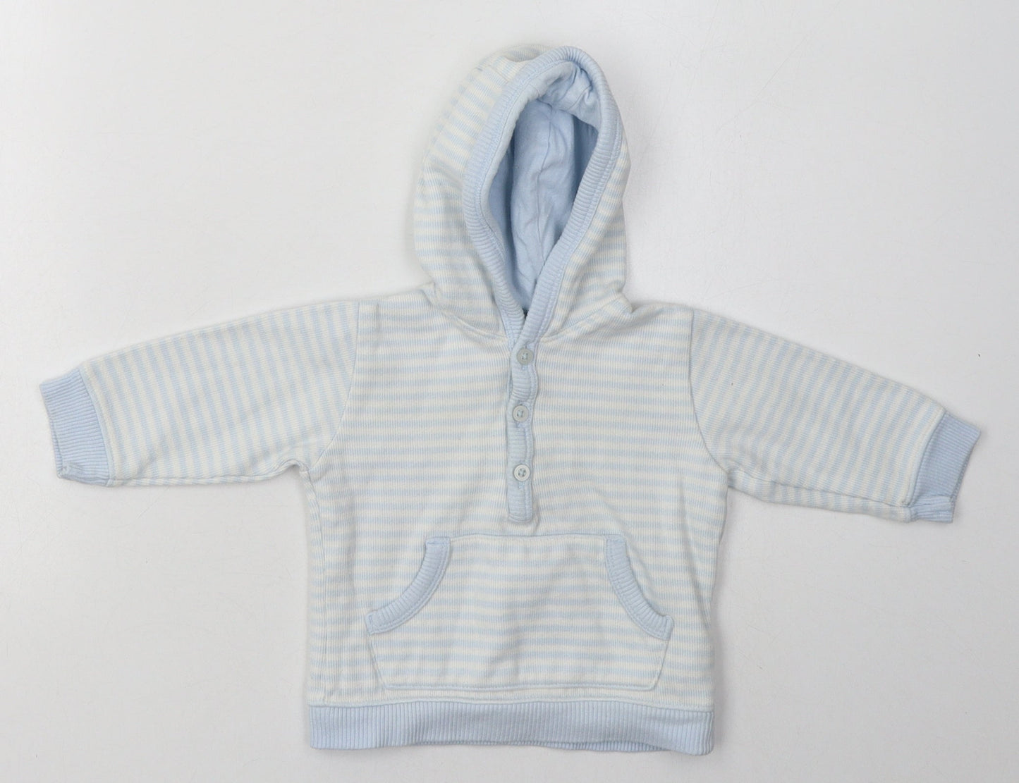 Marks and Spencer Boys Blue Striped Cotton Pullover Jumper Size 3-6 Months  Button