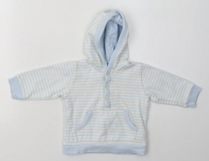 Marks and Spencer Boys Blue Striped Cotton Pullover Jumper Size 3-6 Months  Button