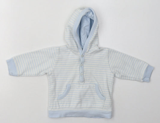 Marks and Spencer Boys Blue Striped Cotton Pullover Jumper Size 3-6 Months  Button