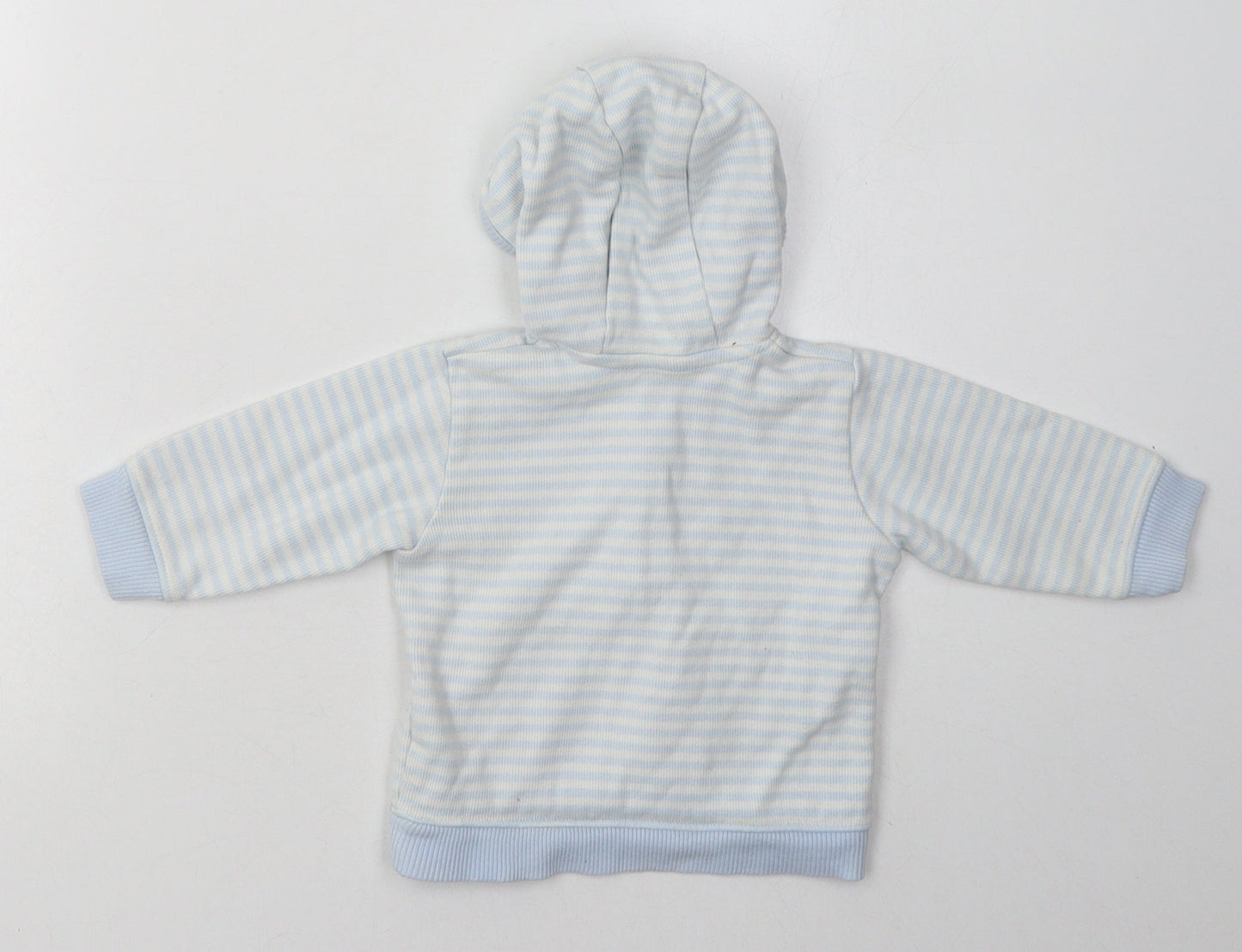 Marks and Spencer Boys Blue Striped Cotton Pullover Jumper Size 3-6 Months  Button