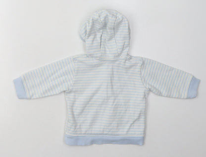 Marks and Spencer Boys Blue Striped Cotton Pullover Jumper Size 3-6 Months  Button