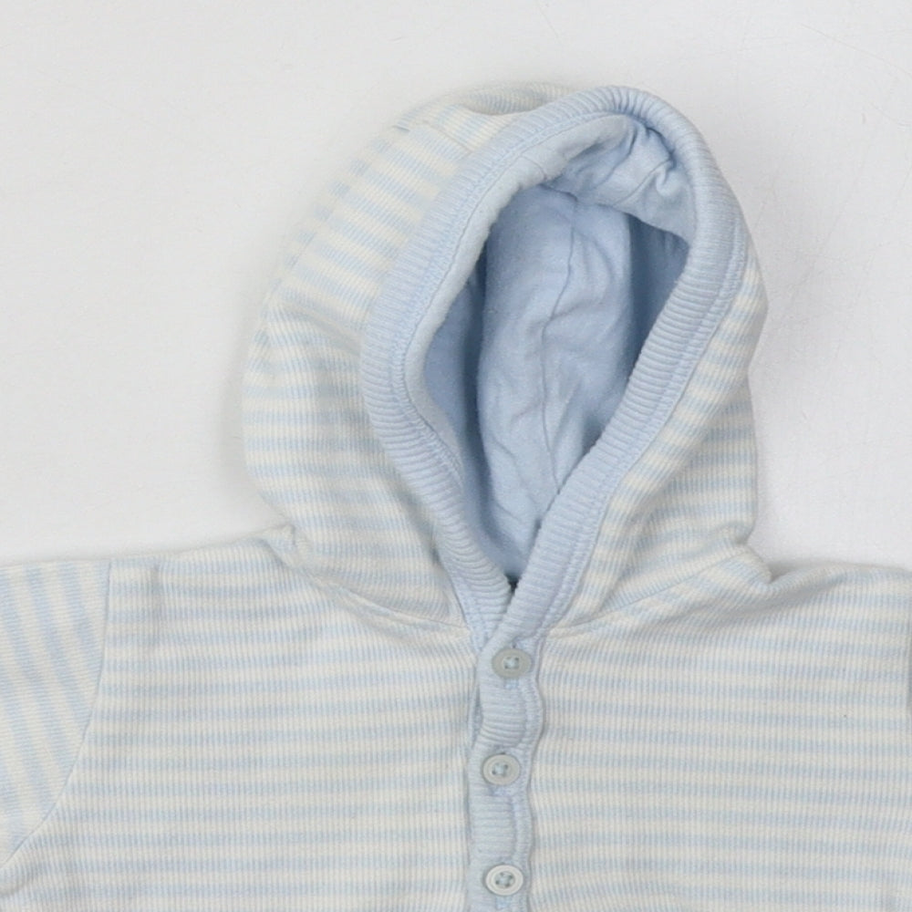 Marks and Spencer Boys Blue Striped Cotton Pullover Jumper Size 3-6 Months  Button
