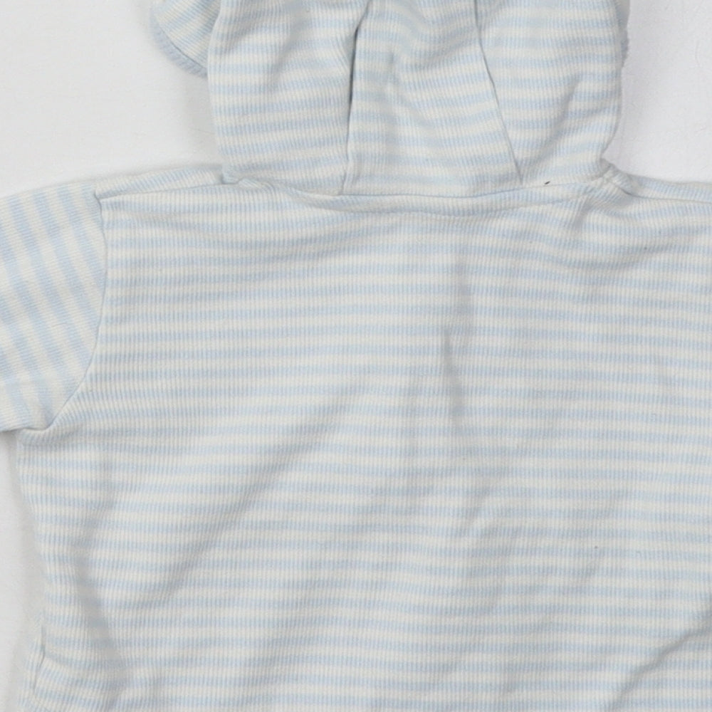 Marks and Spencer Boys Blue Striped Cotton Pullover Jumper Size 3-6 Months  Button