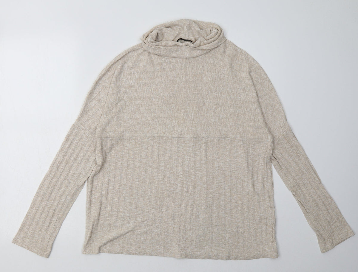 Additional front view of TU women’s beige striped polyester pullover sweatshirt, size UK 10, pullover