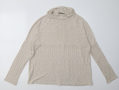 Additional front view of TU women’s beige striped polyester pullover sweatshirt, size UK 10, pullover