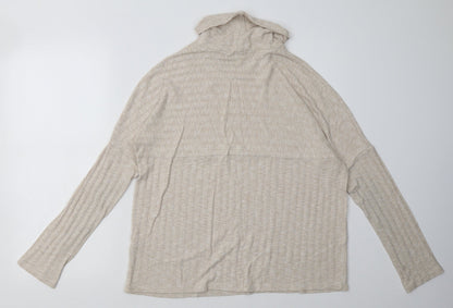Back view of TU women’s beige striped polyester pullover sweatshirt, size UK 10, pullover