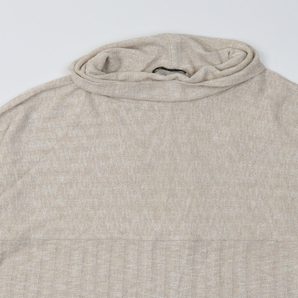 Close-up detail of TU women’s beige striped polyester pullover sweatshirt, size UK 10, pullover