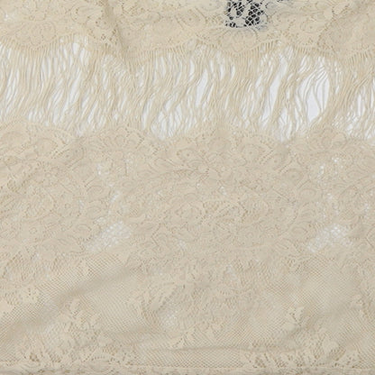 miss chevous Womens White  Nylon Basic T-Shirt Size L Crew Neck - Lace Detail