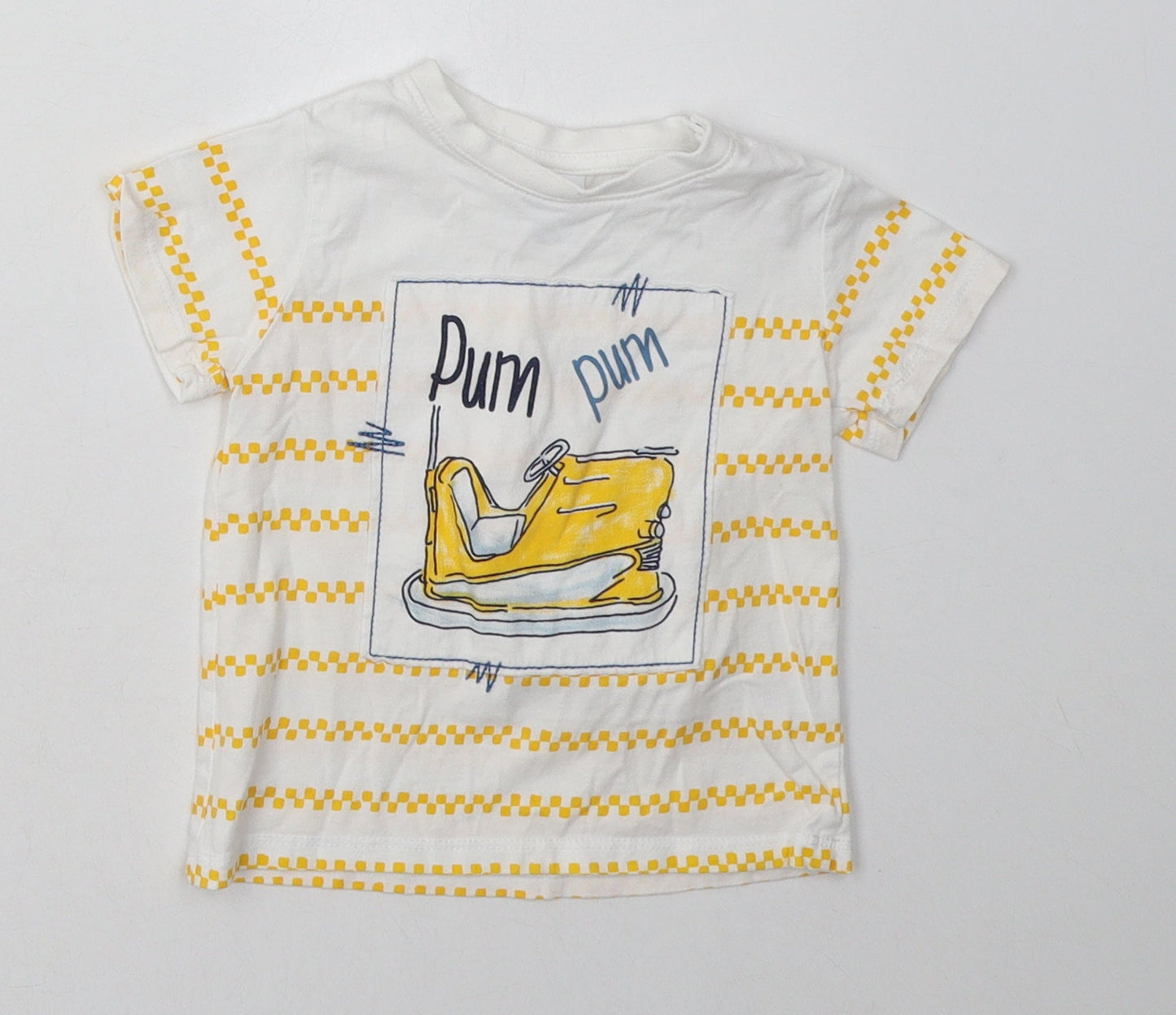 newness Boys Yellow Striped Cotton Basic T-Shirt Size 12 Months Crew Neck Buckle