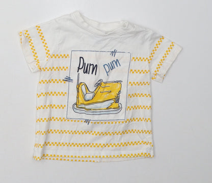 newness Boys Yellow Striped Cotton Basic T-Shirt Size 12 Months Crew Neck Buckle