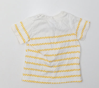 newness Boys Yellow Striped Cotton Basic T-Shirt Size 12 Months Crew Neck Buckle