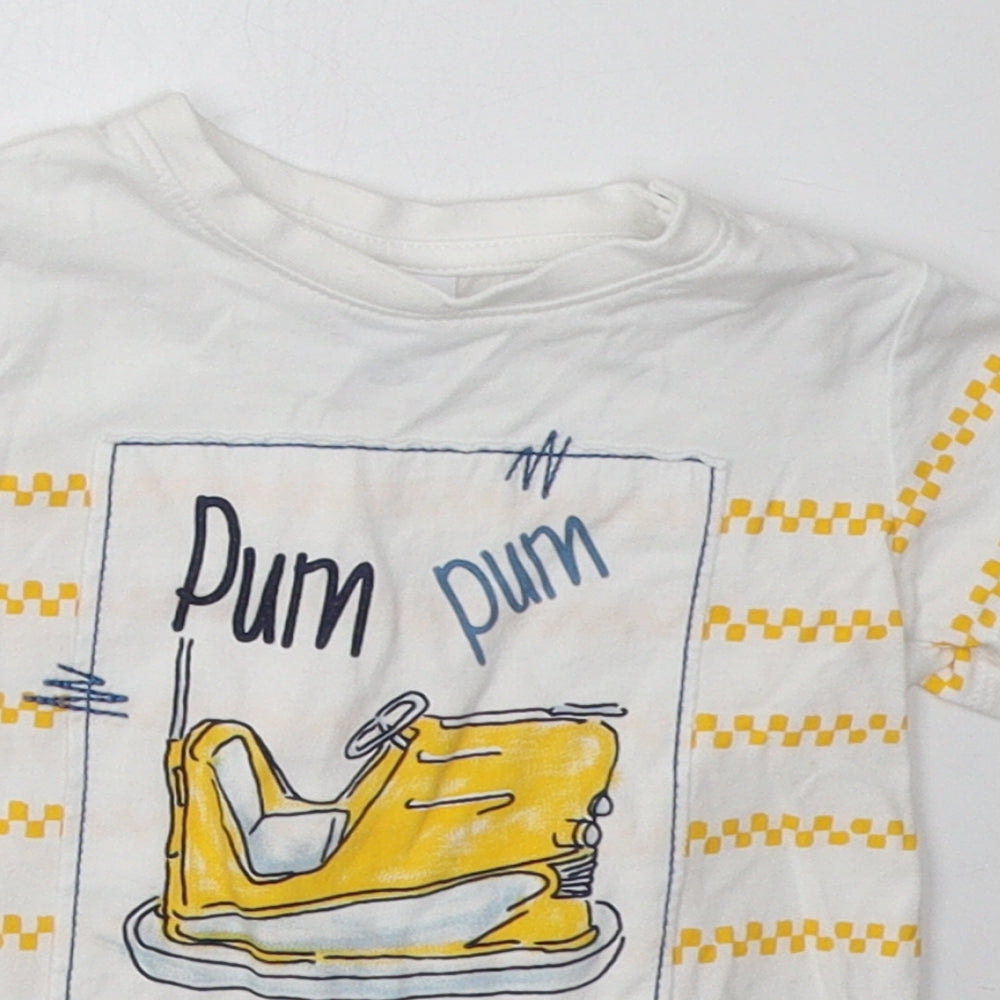 newness Boys Yellow Striped Cotton Basic T-Shirt Size 12 Months Crew Neck Buckle