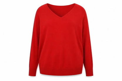 Front view of Peacocks women’s red acrylic pullover sweatshirt, size UK 18, pullover