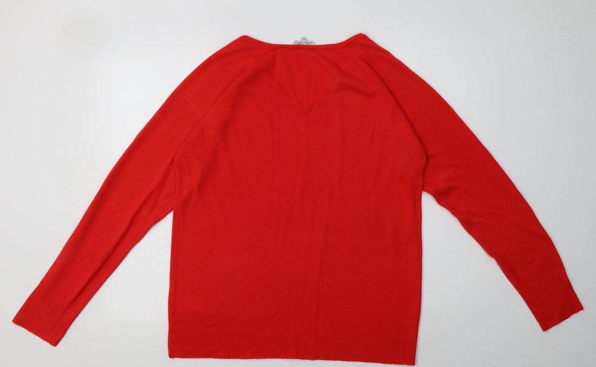 Back view of Peacocks women’s red acrylic pullover sweatshirt, size UK 18, pullover
