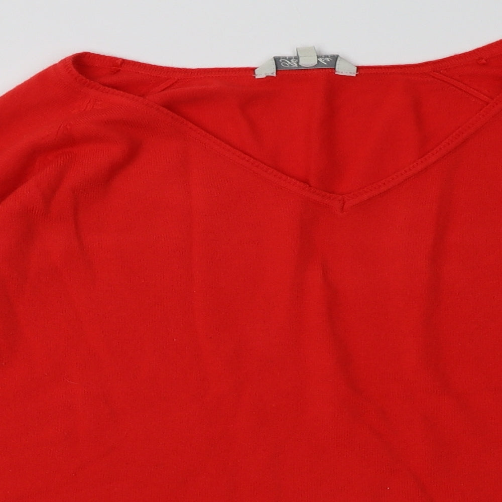 Close-up detail of Peacocks women’s red acrylic pullover sweatshirt, size UK 18, pullover