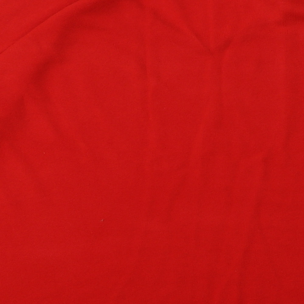 Brand and care label for Peacocks women’s red acrylic pullover sweatshirt, size UK 18, pullover