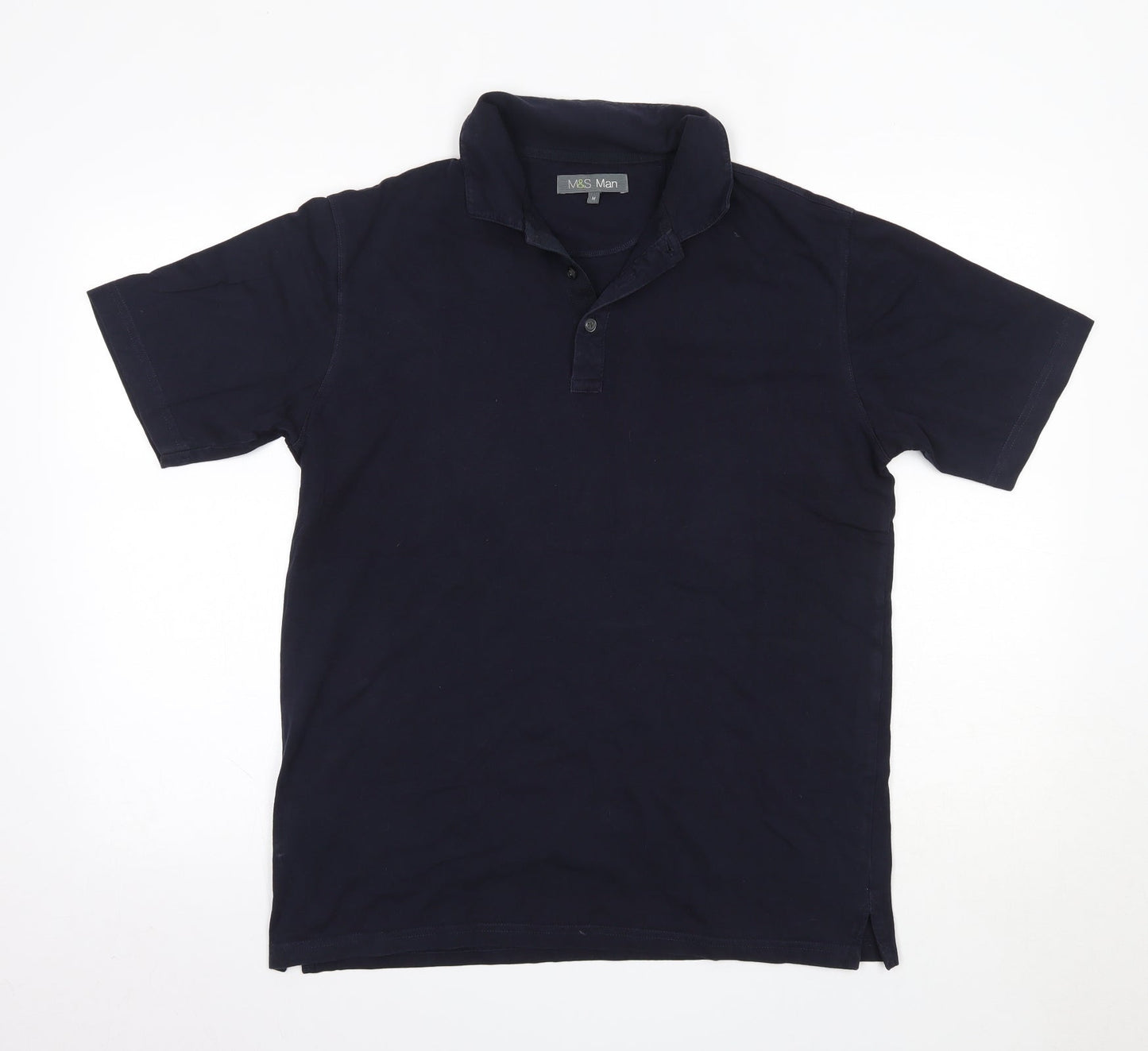 M&S Mens Blue  Cotton  Polo Size M Collared