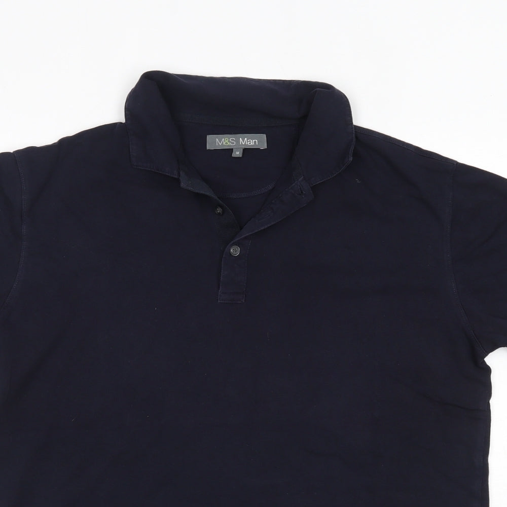 M&S Mens Blue  Cotton  Polo Size M Collared