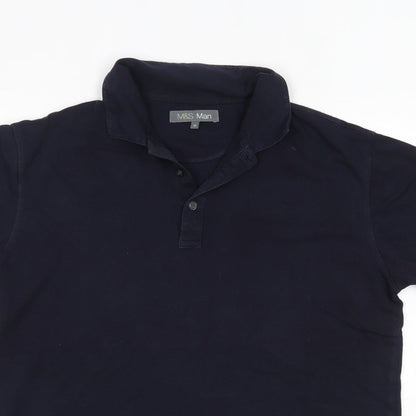 M&S Mens Blue  Cotton  Polo Size M Collared